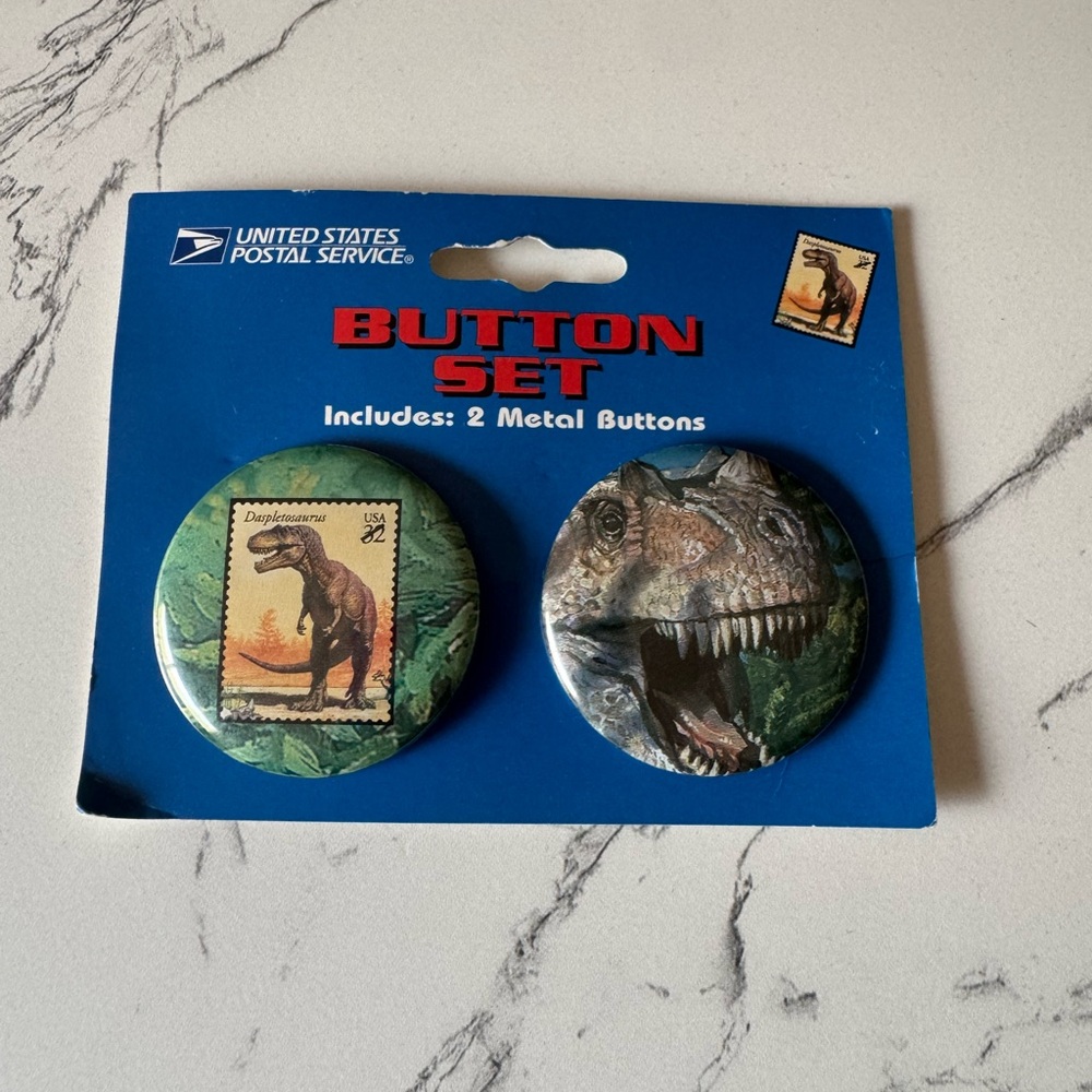 Vintage United States Postal Service Button Set “The World of Dinosaurs”